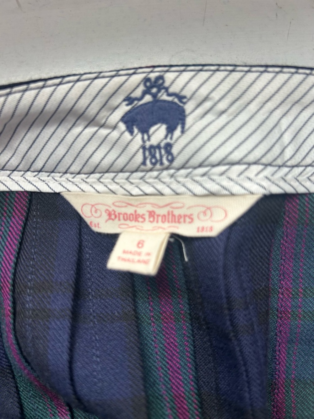 Brooks Brothers Pleated Tartan Mini Skirt in Navy, Green and Purple - Picture 4 of 5